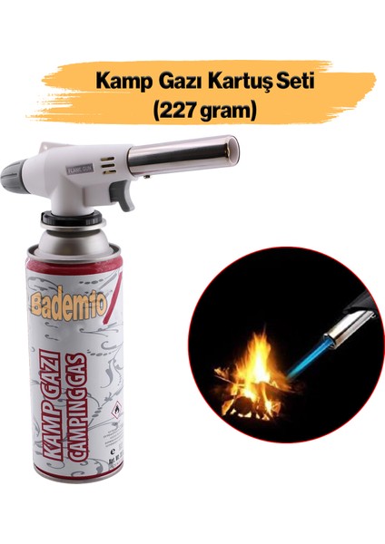 Çakmaklı Pürmüz Yedek Kartuşu Kamp Gazı 227 Gram Piknik Kamp Mangal Mutfak Ateş Tutuşturucu Set