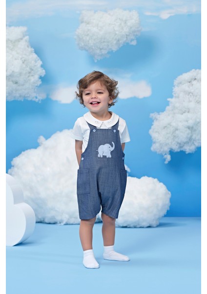 Fil Nakış Detaylı Erkek Bebek Salopet Set