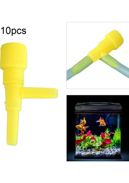 10 Adet Plastik Akvaryum Balık Tankı 3 Yollu Hava Pompası Kontrol Vanaları (Sarı) (Yurt Dışından)
