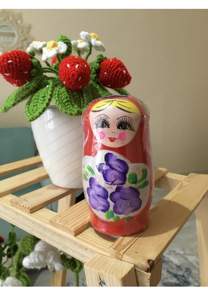 Ahşap Matruşka Bebek Beşli Set Kırmızı