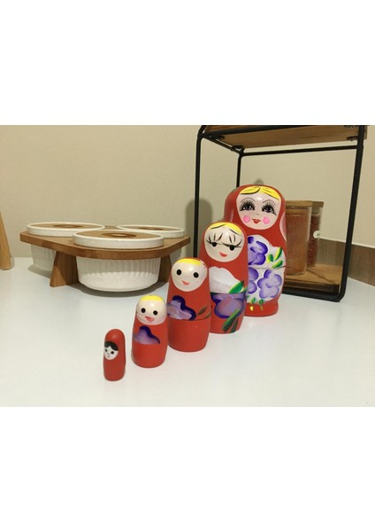 Ahşap Matruşka Bebek Beşli Set Kırmızı