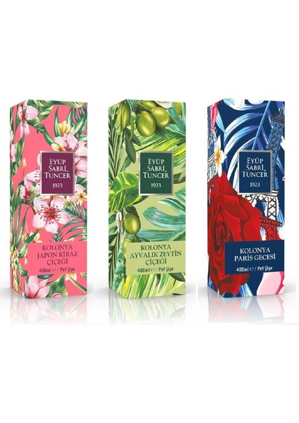 Kolonya Ayvalık Zeytini + Japon Kirazı + Paris Gecesi 400 ml x 3'lü Set