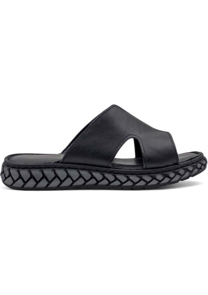 Mr White Ortopedi V Model Hakiki Deri Kadın Terlik Siyah