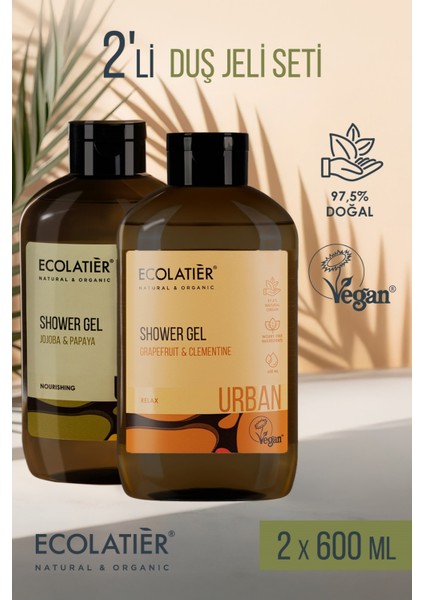 Duş Jeli Seti %97,5 Doğal Vücut Şampuanı Vegan Nemlendirici, Besleyici Duş Jeli Ikili Set 600 ml x 2