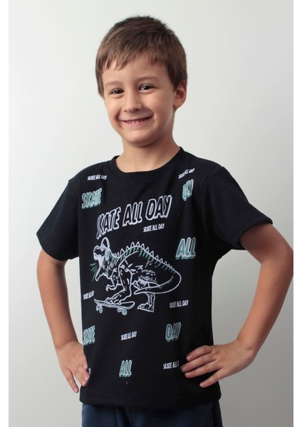 Çocuksan Çocuk Tshirt Skate Baskılı Kısa Kollu Bisiklet Yaka Pamuklu