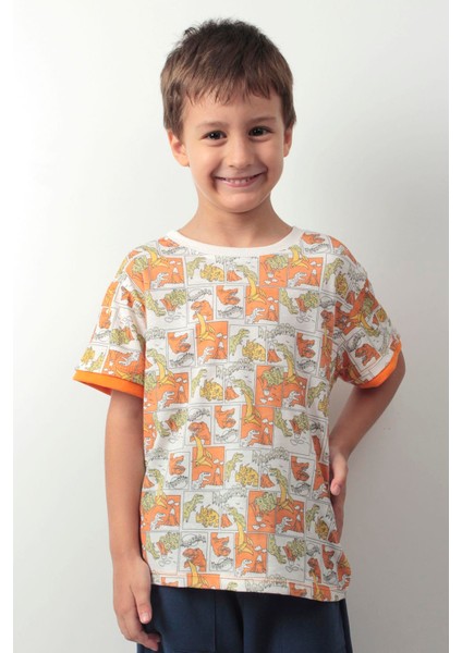 Çocuksan Çocuk Tshirt Trex Baskılı Kısa Kollu Bisiklet Yaka Pamuklu