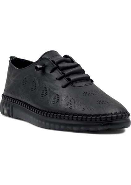 Mr White Lastik Bağlı Şeffaf Taban Hakiki Deri Kadın Günlük Ayakkabı Siyah modelleri