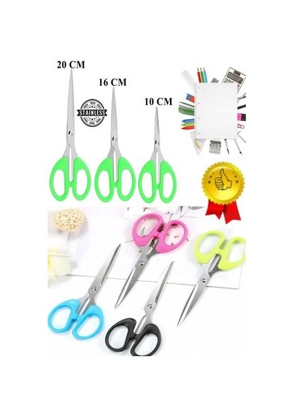 Yeşil Renk Çok Amaçlı Ofis Kırtasiye Makas Seti 10 -16 -20 cm Mini Kağıt El Işi Makas Seti 3 Adet