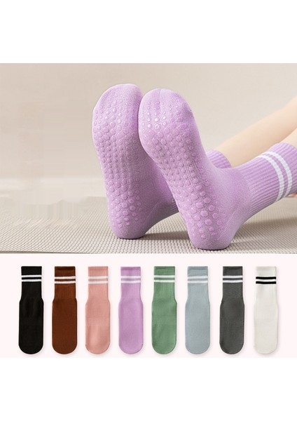 Spor Fitness Yoga Pilates Çorap Yüksek Yip Kaymaz Çorap 8 Çift (Yurt Dışından)