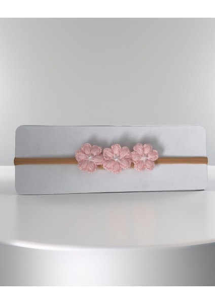Bebek Bandana-Taç 3 Çiçekli El Örgüsü Pink Model