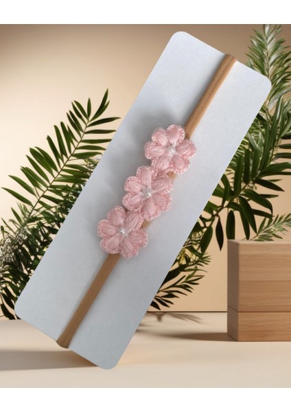 Bebek Bandana-Taç 3 Çiçekli El Örgüsü Pink Model modelleri