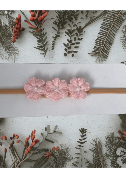 Bebek Bandana-Taç 3 Çiçekli El Örgüsü Pink Model fırsatları