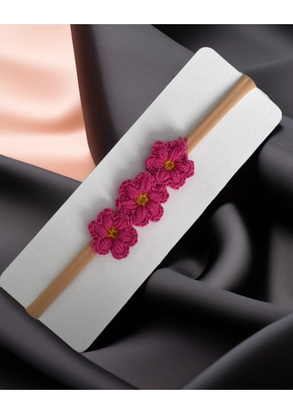 3 Çiçekli El Örgü Kasımpatı Model Bebek Bandana-Taç