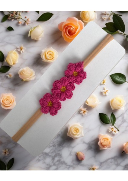 3 Çiçekli El Örgü Kasımpatı Model Bebek Bandana-Taç modelleri