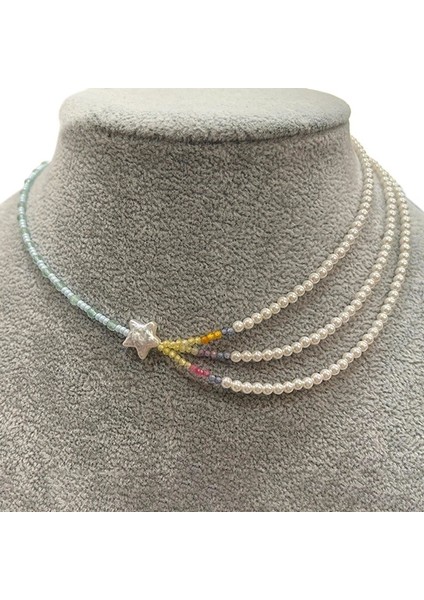 Barok Yıldız Renkli Yığılmış Inci Kolye (Yurt Dışından)