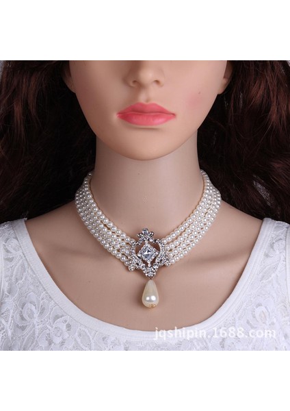 Moda ve Simüle Inci Çok Katmanlı 4 Katmanlı Choker Şık Bib Kolye Takı (Yurt Dışından)