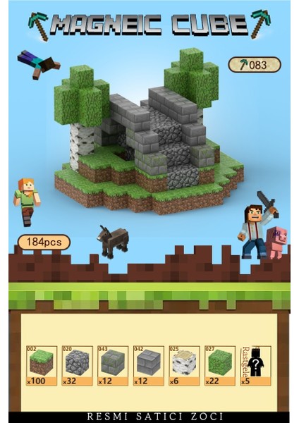 184 Adet Mc Minecraft Manyetik Blok Seti Çocuk Eğitici Montaj Kare Blok Blok Oyuncakları (Yurt Dışından)