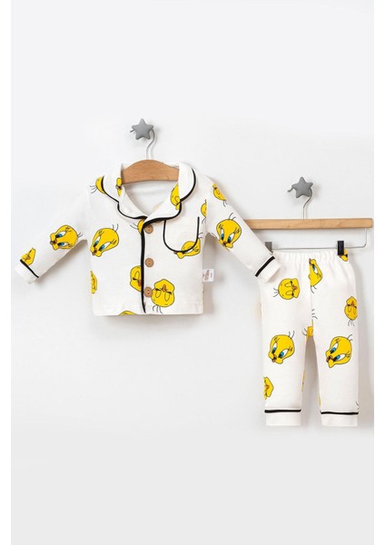 Kız Bebek Civciv Desenli Uzun Kollu Pamuklu Pijama Takımı