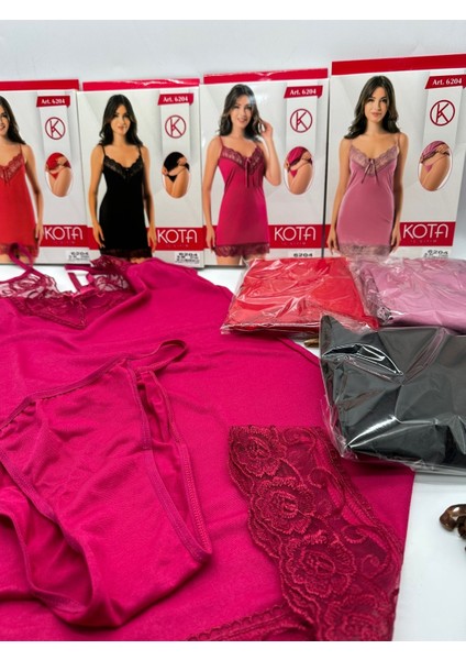 6204 Kadın Dantelli Gecelik Takımı – Ip Askılı, Slip Külotlu, Şık Iç Giyim Seti (Siyah/kırmızı/vişne/gül Kurusu)