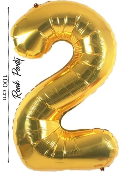Folyo Balon 2 Rakamı Helyum Balon 100 cm Gold Renk - 2 Yaş Balonu - 2 Rakam Balon - 40 Inch