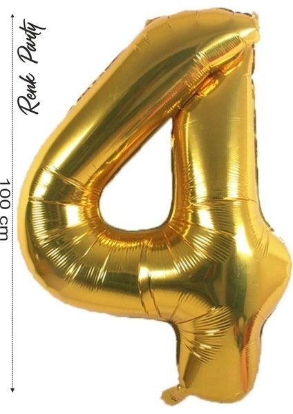 Folyo Balon 4 Rakamı Helyum Balon 100 cm Gold Renk - 4 Yaş Balonu - 4 Rakam Balon - 40 Inch