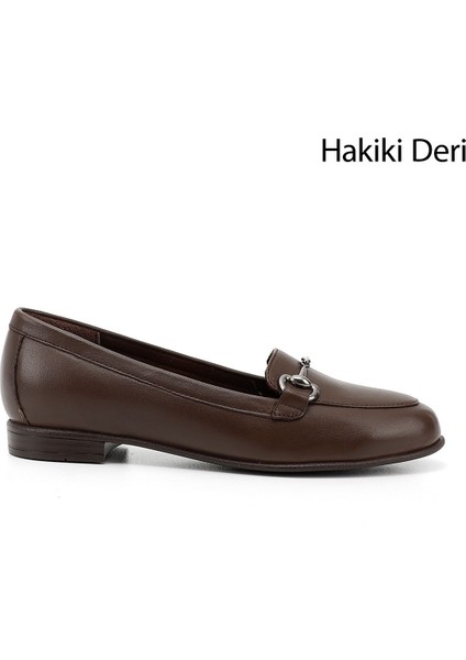 Kadın Kahve Antik Hakiki Deri Tokalı Babet