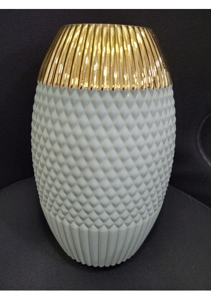 24CM Yükseklik Cam Yeşil Gold Vazo Dokulu Mat Aksesuar Büyük 1 Adet