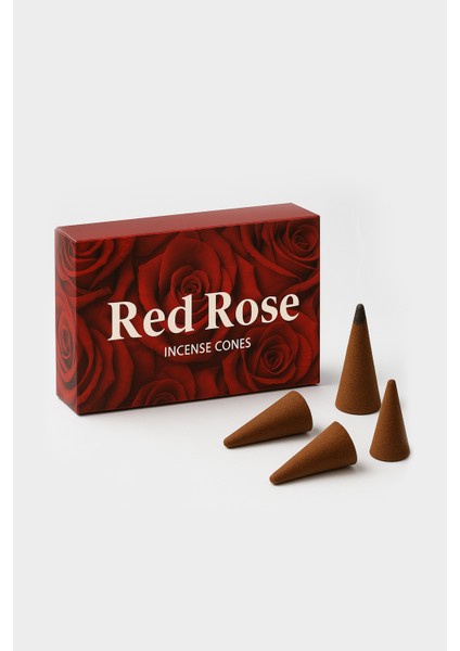 Doğal Kırmızı Gül Aromalı Konik Tütsü (Red Rose) 10’lu Paket