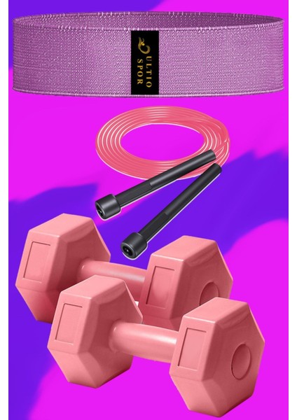 Dambıl Seti 2 Adet 1 kg Dambıl Squat Band Atlama Ipi Hediyeli Dambıl Pilates Seti Fitness Ekipmanı