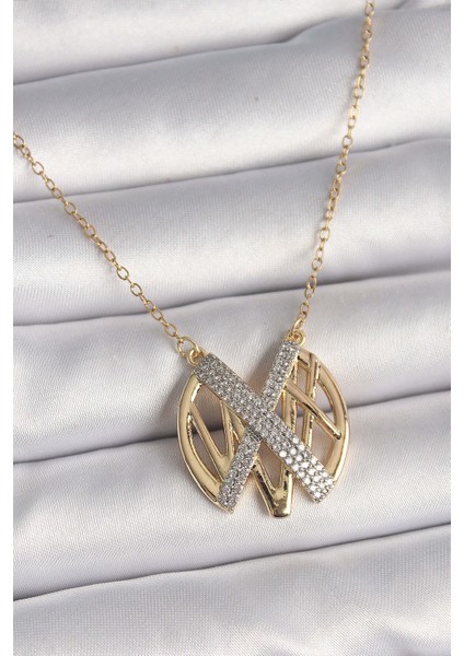 316L Çelik Gold Renk Zirkon Taşlı Vintage Model Kadın Kolye - Lisinya