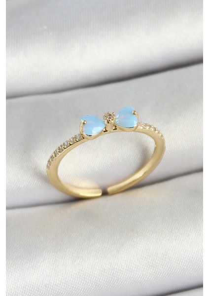 Pirinç Fiyonk Figürlü Zirkon Taşlı Gold Renk Ayarlanabilir Kadın Yüzük - Lisinya