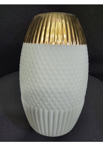20CM Yükseklik Cam Yeşil Gold Vazo Dokulu Mat Aksesuar Küçük 1 Adet