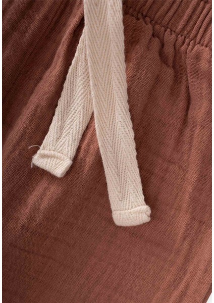 Beli Fırfırlı Geniş Kesim Müslin Pantolon Kahverengi modelleri