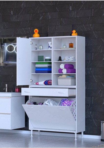90X173X32,5CM 1 Çekmece, 3 Göz Sepet, 1 Kapak, 8 Raf Organizatör Mutfak Dolabı Çok Amaçlı Dolap