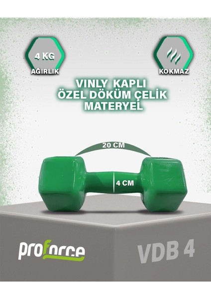 Vdb Dışı Vinil Kaplı Içi Çelik Döküm Ağırlık Dambıl 4kg -Tek Adet