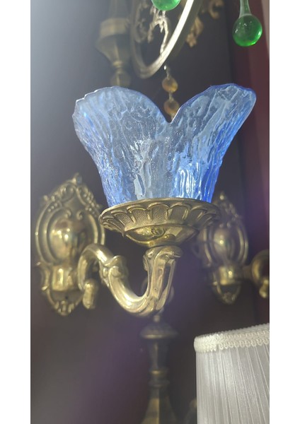 Cam Metal Aplik Gold Mavi 23X25CM Duvar Lamba Özel Camlı 1 Adet