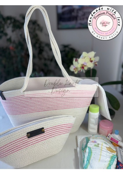 Baby 2li Takım Bebek Bakım Çantası,el Çantası Clutch Kadın Çanta,hediyelik, hasır Tress