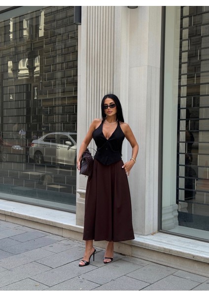 Kadın Yükse Bel Pileli Uzun Etek fiyatları