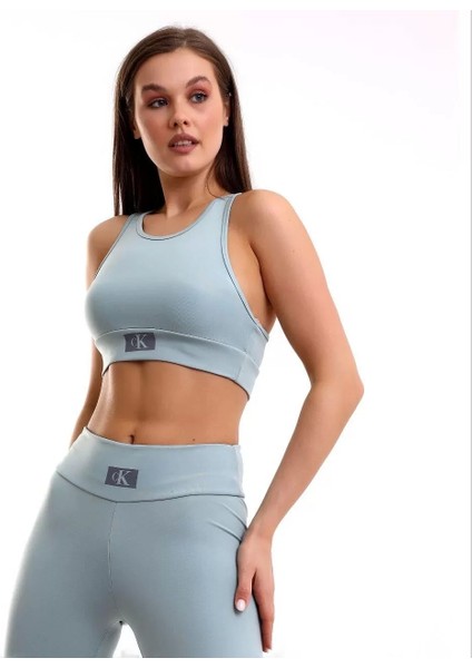 Kadın Crop Tayt Ikili Spor Takımı - Gri