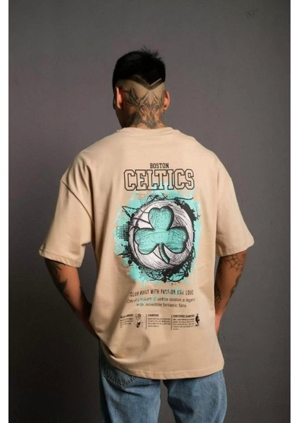 Erkek Sırt Baskılı t-Shirt - Bej modelleri