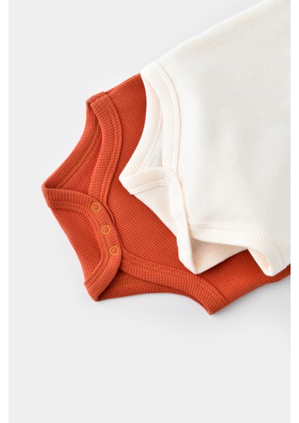 Unisex Bebek Pamuklu Kolsuz Kiremit & Krem Body Seti fiyatları