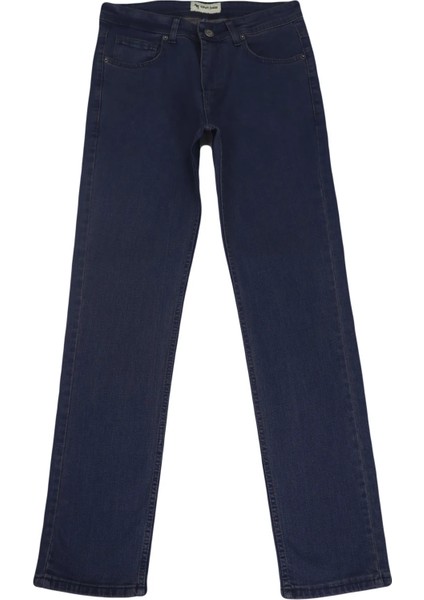 Fistan Store Erkek Lacivert Yüksek Bel Rahat Kesim Boru Paça Battal Jean Pantolon