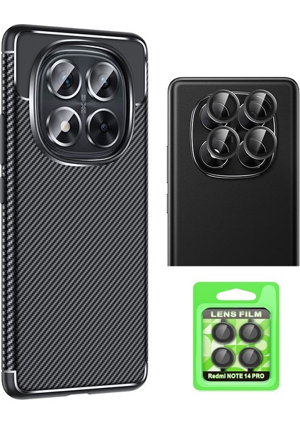 Xiaomi Redmi Note 14 Pro 5g Kılıf Auto Focus Karbon Tasarım Zore Negro Silikon Kapak + Kamera Lens Koruyucu