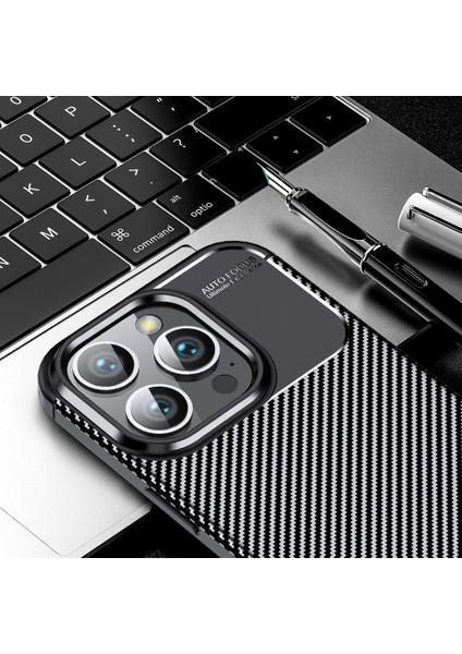 Apple iPhone 14 Pro Kılıf Auto Focus Karbon Tasarım Zore Negro Silikon Kapak + Hayalet Cam Ekran Koruyucu fiyatları