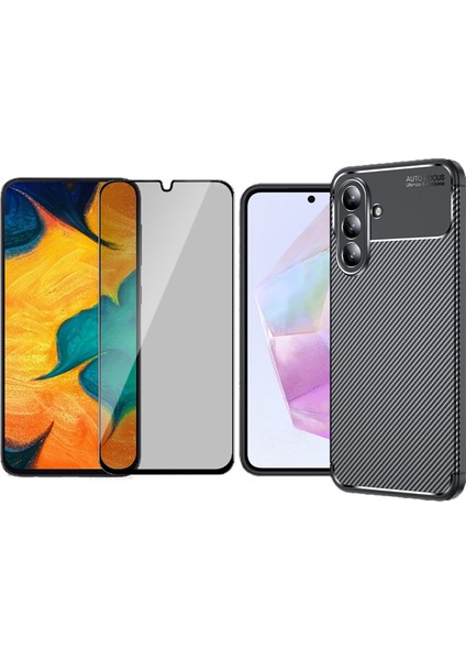 Samsung Galaxy A36 Kılıf Auto Focus Karbon Tasarım Zore Negro Silikon Kapak + Hayalet Cam Ekran Koruyucu