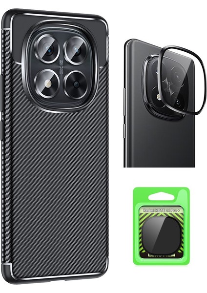 Xiaomi Redmi Note 14 Pro Plus Kılıf Auto Focus Karbon Tasarım Zore Negro Silikon Kapak + Kamera Lens Koruyucu