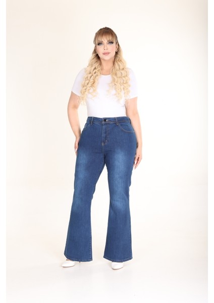 Ispanyol Paça Likralı Büyük Beden Jeans Pantolon