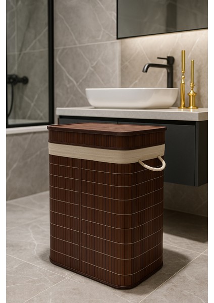 Bambu Çamaşır Sepeti 52X32X60 Beyazlar/renkliler Ayrı BÖLMELI-100 Lt Büyük Boy