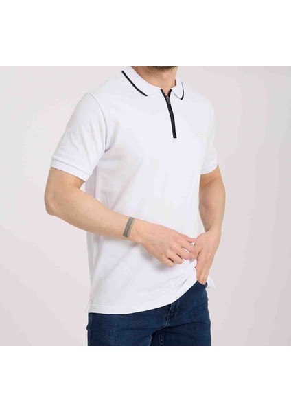 Fermuarlı Yaka Beyaz Regular Fit