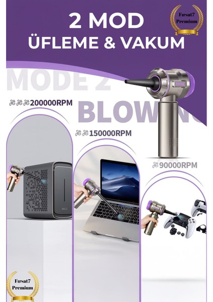 7in1 Vakumlu Üflemeli Mini Araç Içi Süpürgesi Portatif Güçlü El Süpürgesi 18000PA Lityum Pilli modelleri